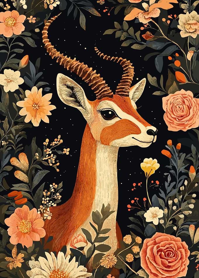 Gazelle Portrait in Floral Setting