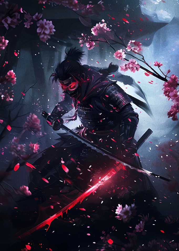 Samurai Warrior with Glowing Red Sword