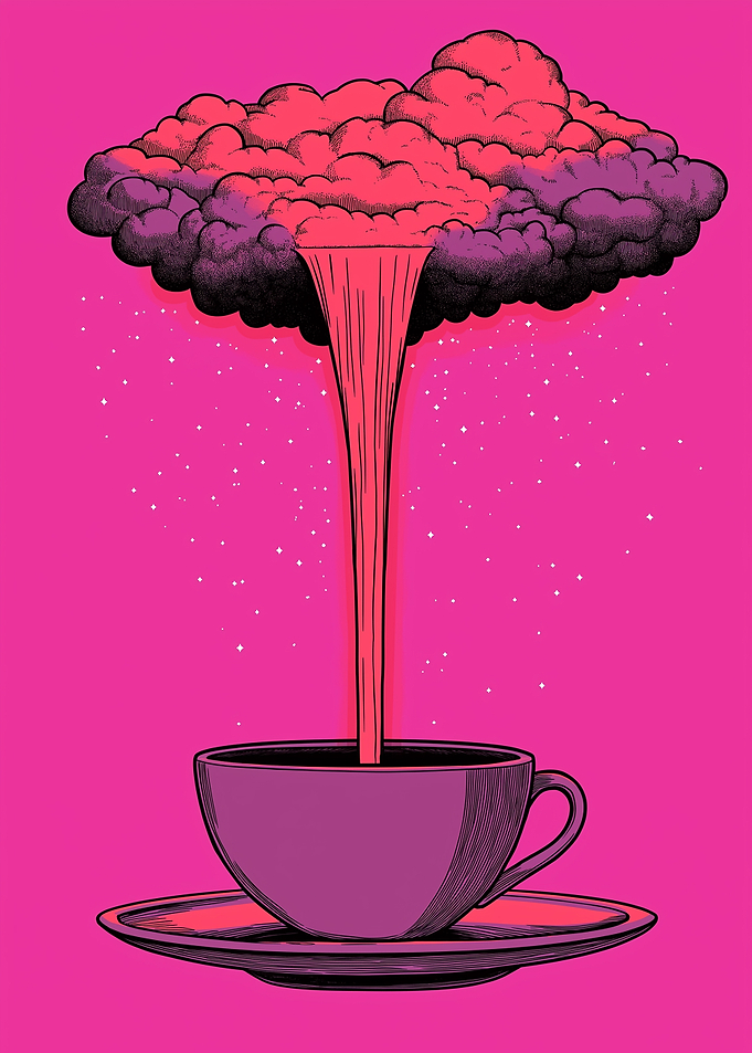 A floating cloud pouring into a teacup