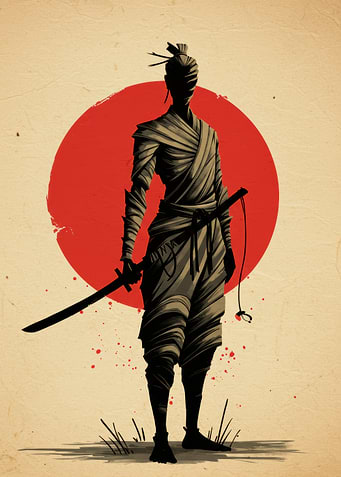 Samurai Silhouette with Red Sun