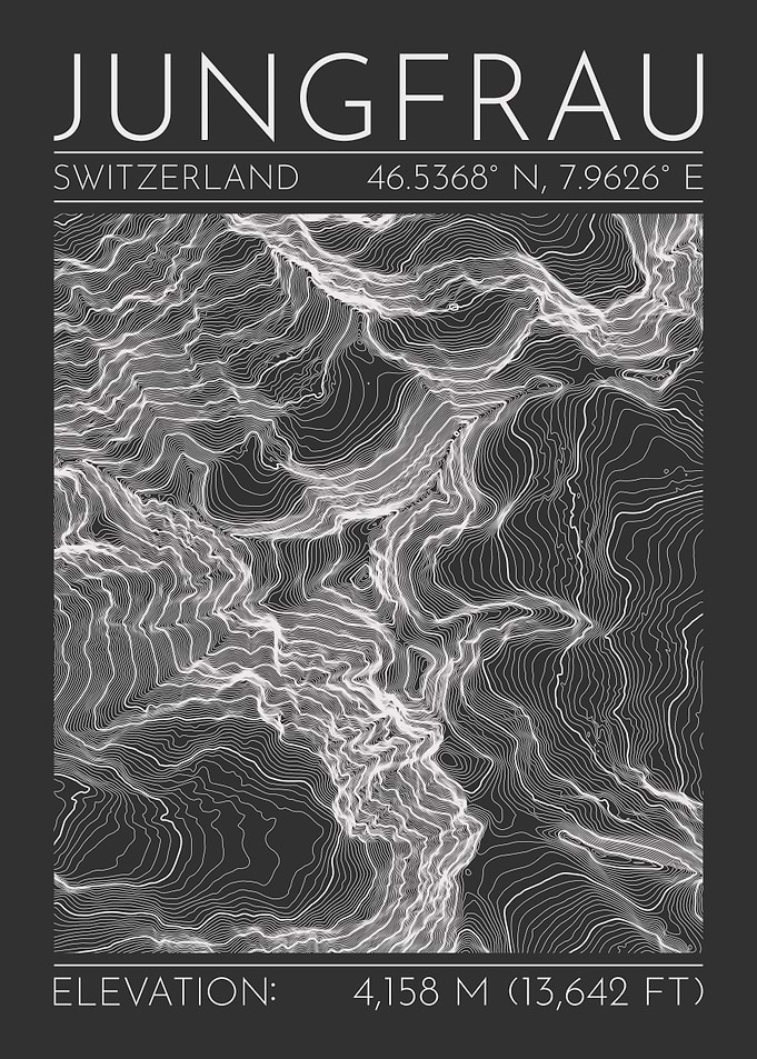 Jungfrau Switzerland Topographic Contour Map