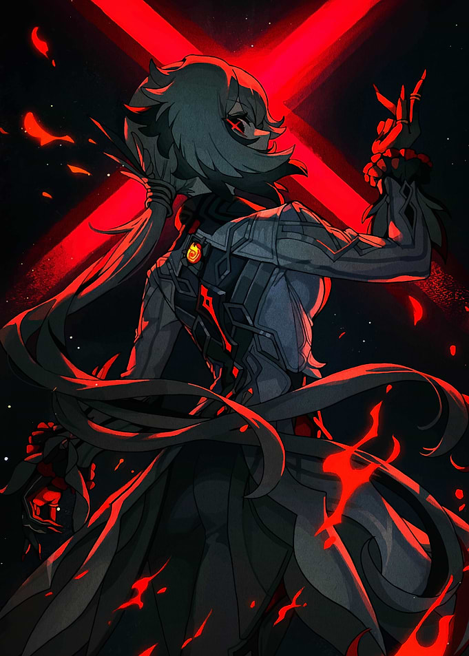 Anime Character with Red X Background