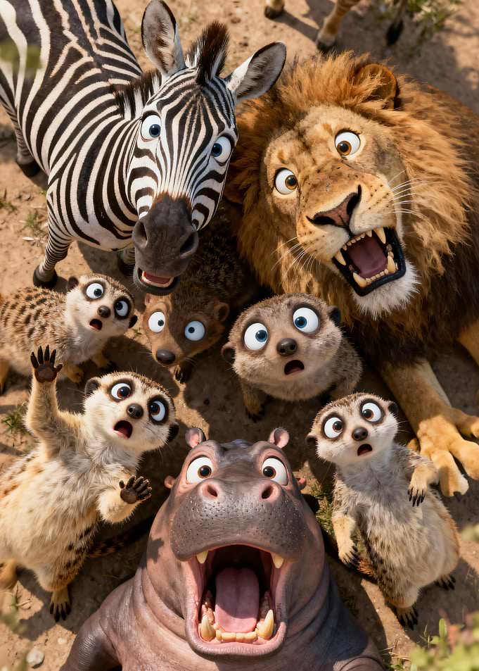 Cartoon Animals with Surprised Expressions