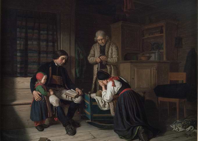 Family Prayer at the Crib Painting