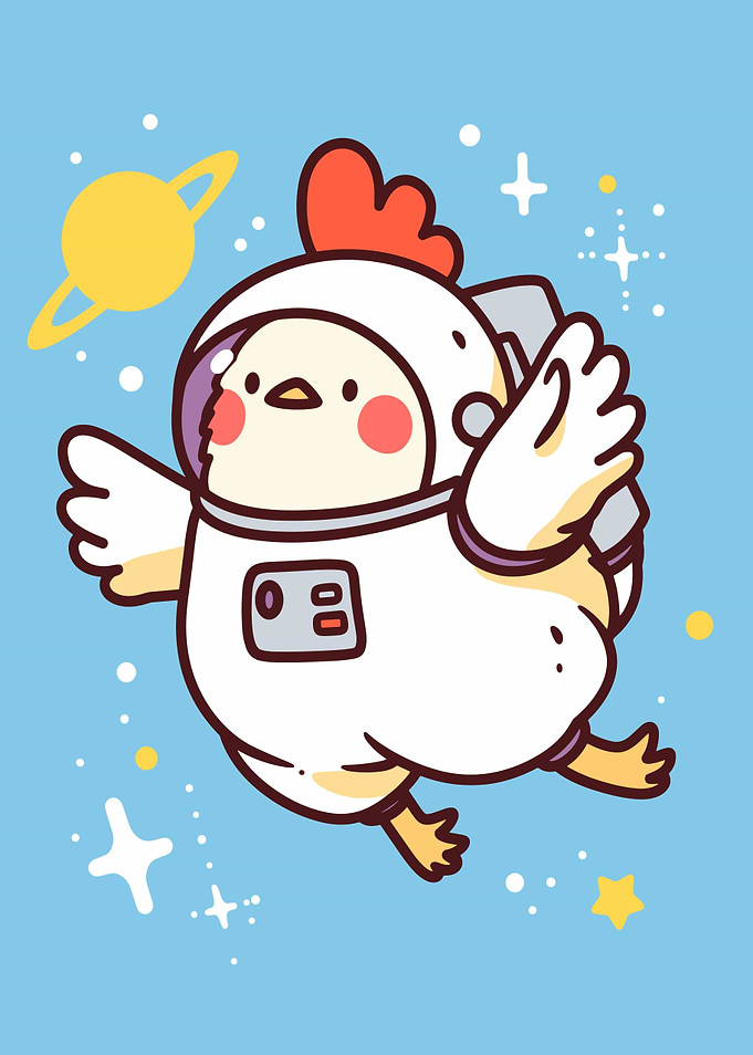Astronaut Chicken in Space Cartoon