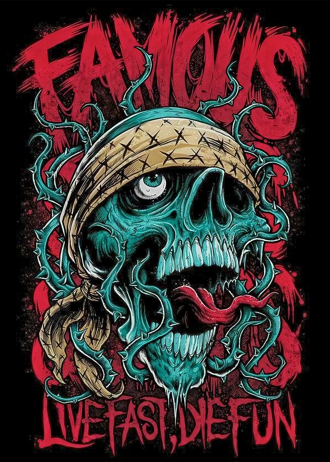 Famous Skull with Bandana and Vines