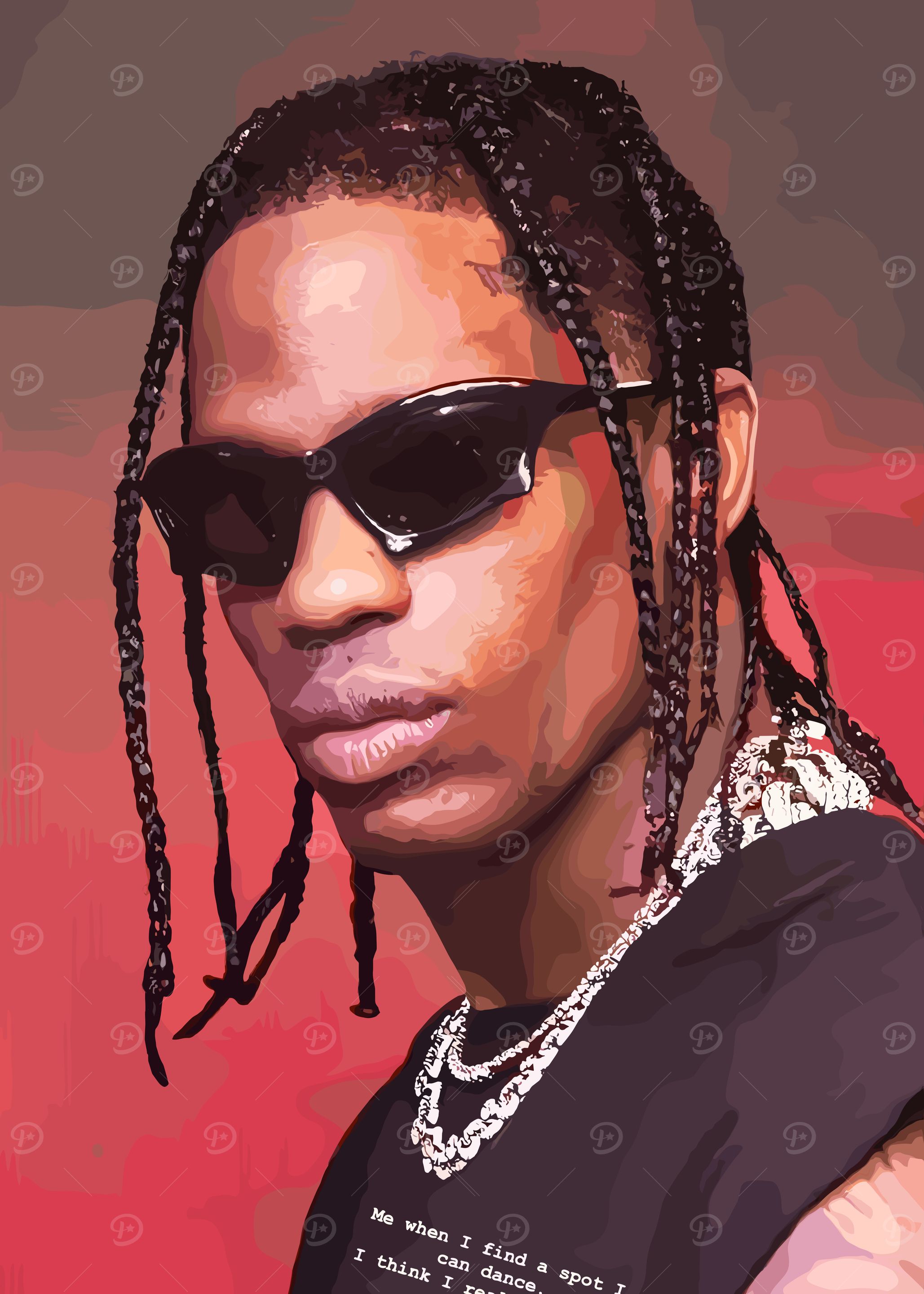 Travis Scott Digital Art Portrait with Braids