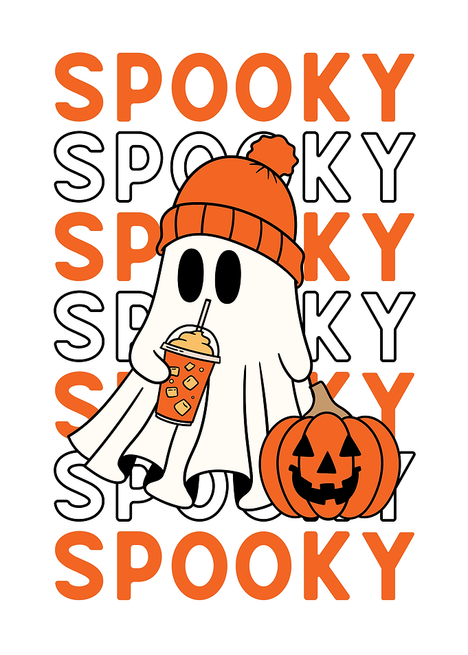 Spooky Ghost with Pumpkin and Drink