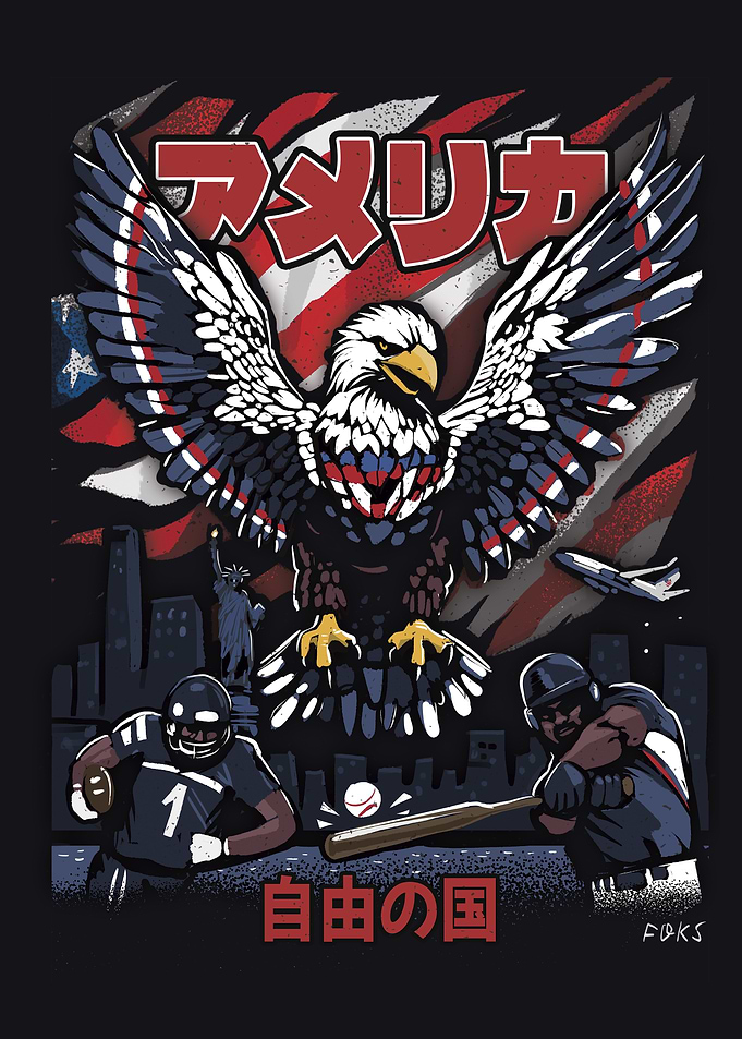 American Eagle with Sports and Cityscape