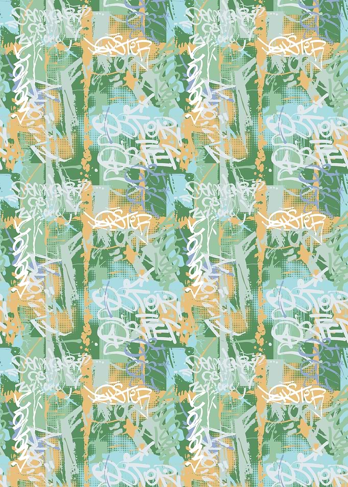 Abstract Graffiti Pattern in Green and Blue