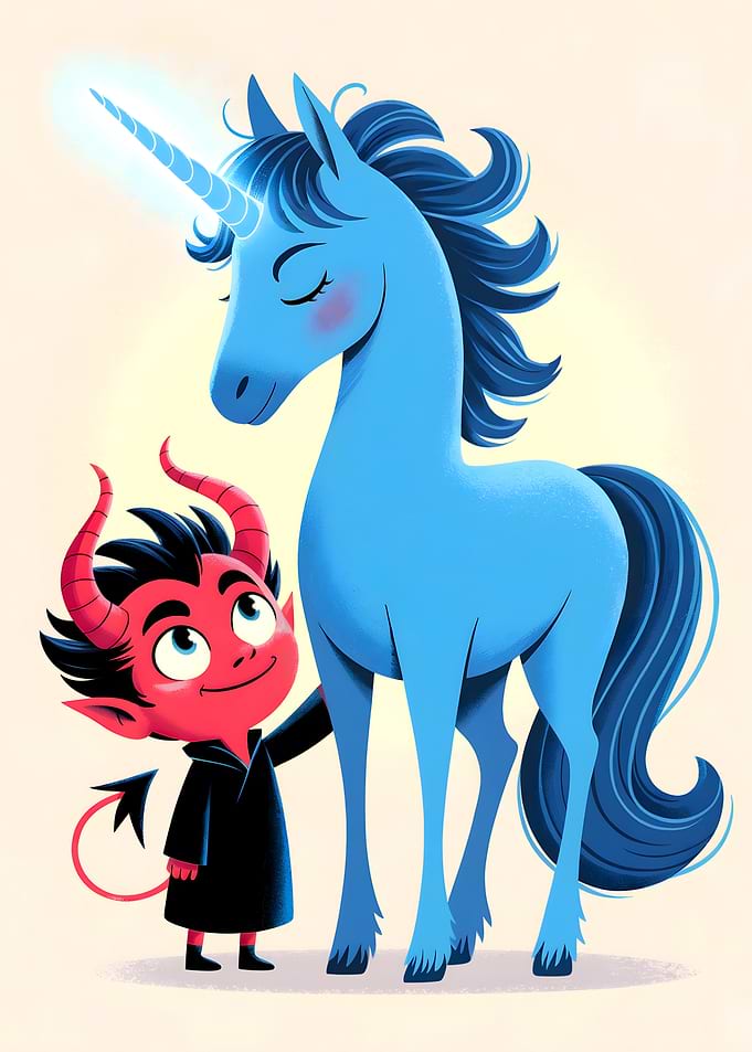 Devil and Unicorn Cartoon Illustration