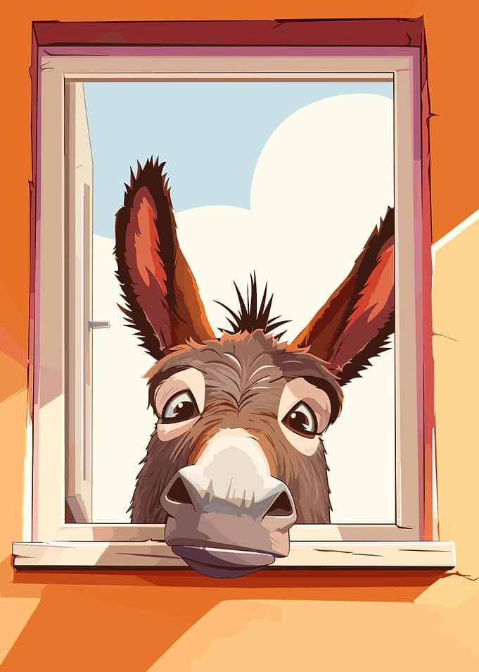 Cartoon Donkey Looking Through Window