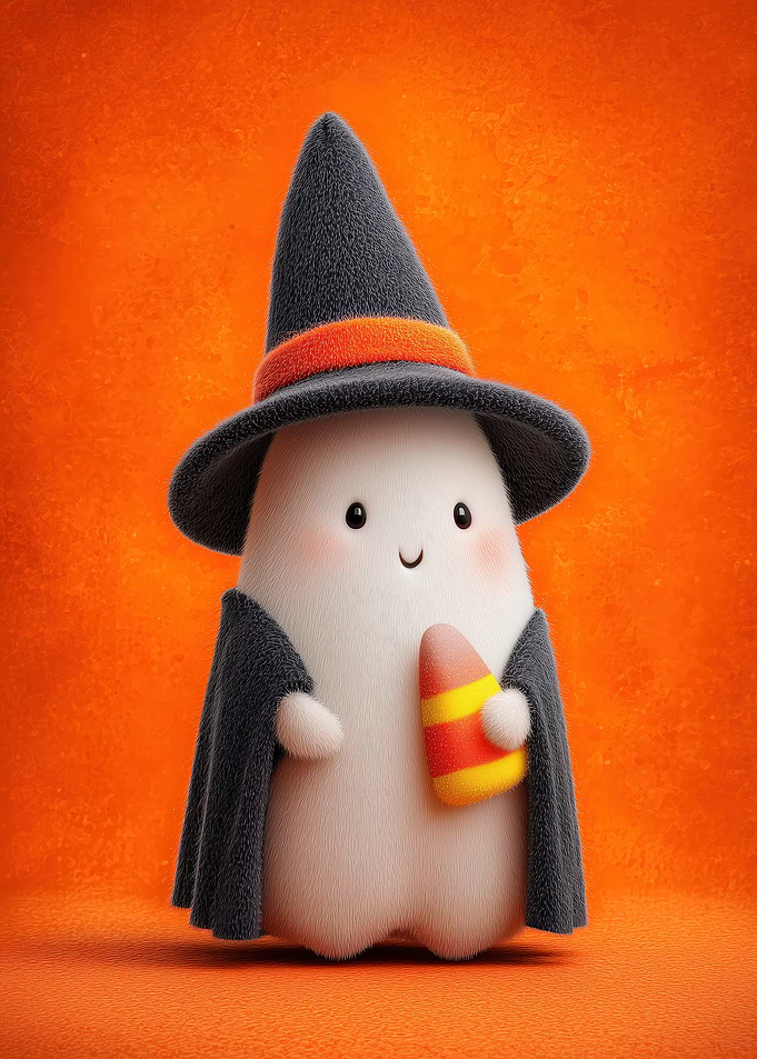 Cute Halloween Ghost with Candy Corn