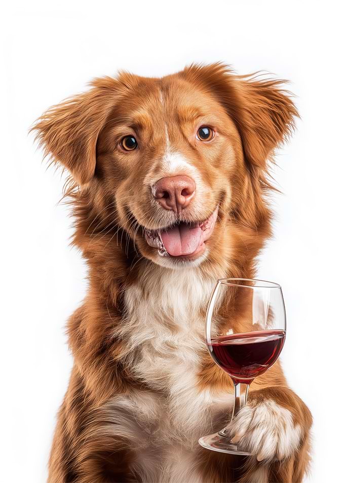 Nova Scotia Duck Tolling Retriever Dog with Wine Glass Portrait