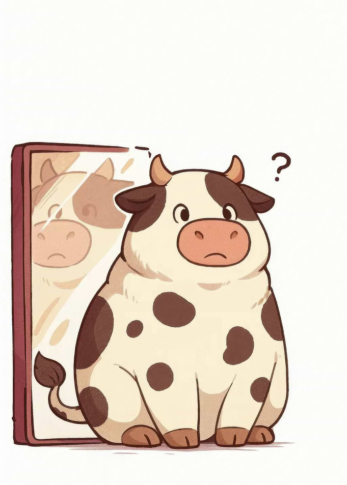 Cartoon Cow Looking in Mirror