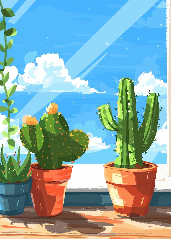 Cactus Plants by the Window