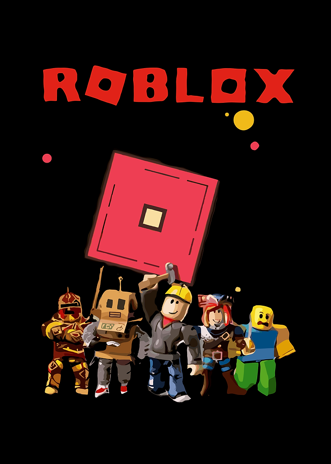Roblox characters with logo on black background
