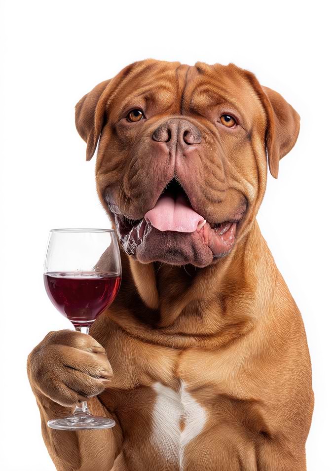 Dogues de Bordeaux Dog with Wine Glass