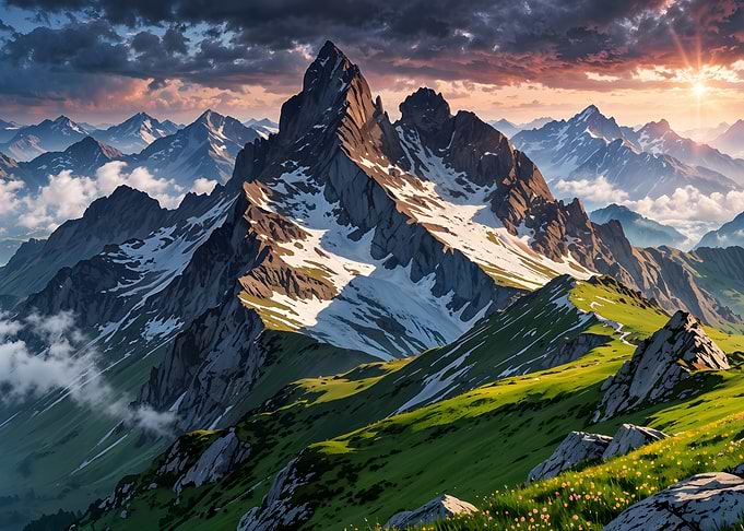 Majestic Mountain Range Landscape at Sunset