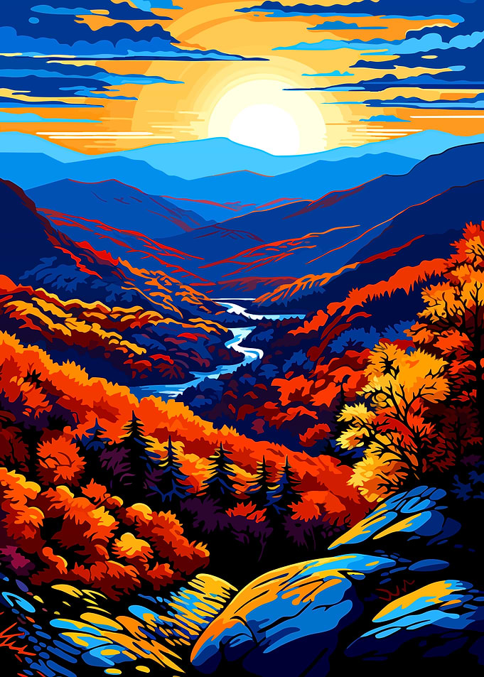 Autumn Mountain Landscape with River