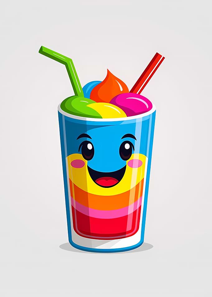Smiling Rainbow Drink Cartoon with Two Straws