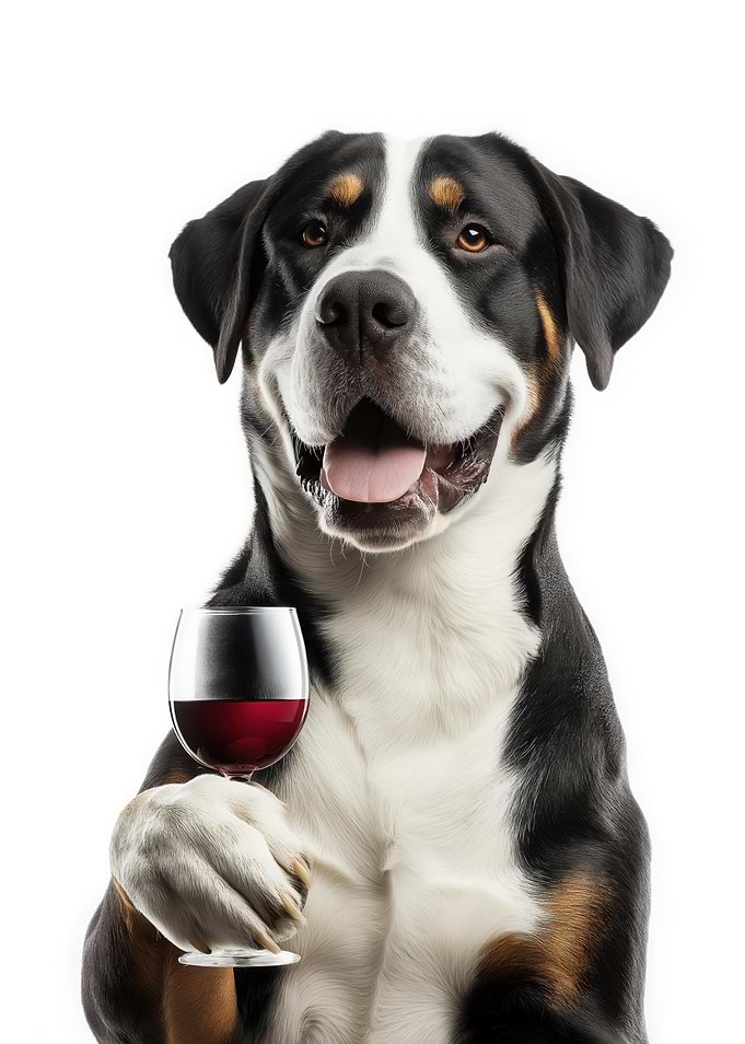 Greater Swiss Mountain dog with Wine Glass