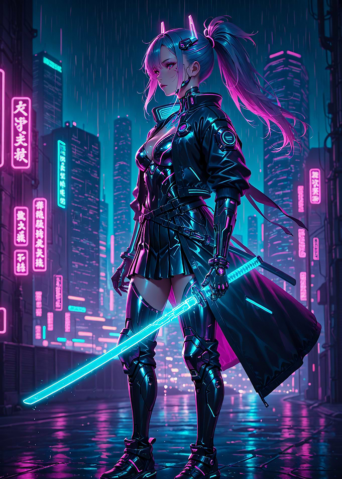 Anime Cyberpunk Girl With Katana