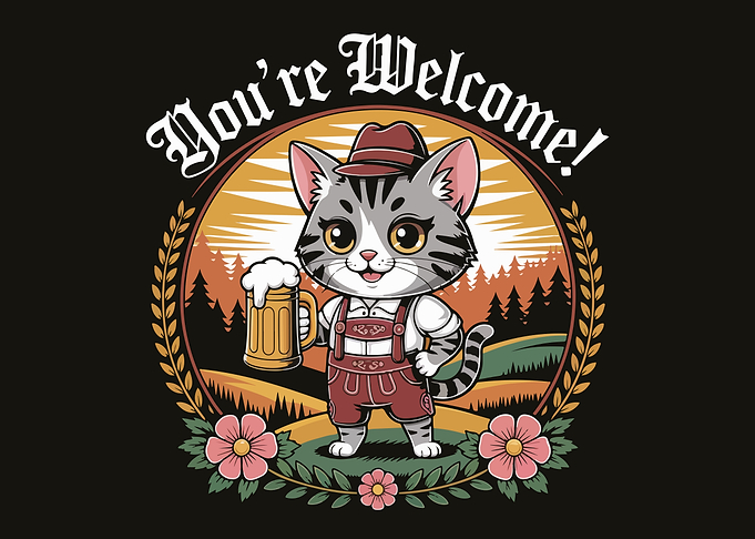 Oktoberfest Cat with Beer Cartoon