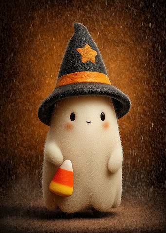 Cute Halloween Ghost with Candy Corn