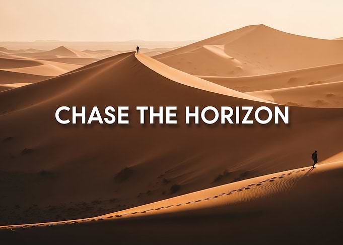 Chase the Horizon – Minimalist Desert Landscape with Sand Dunes and Travelers