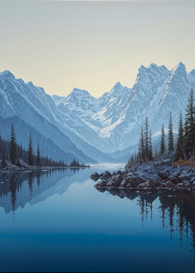 Snowy Mountains and Lake Reflection
