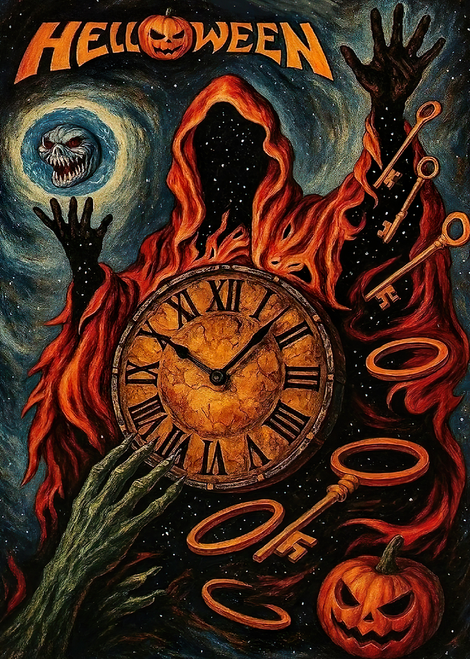 Helloween Album Art with Clock and Reaper