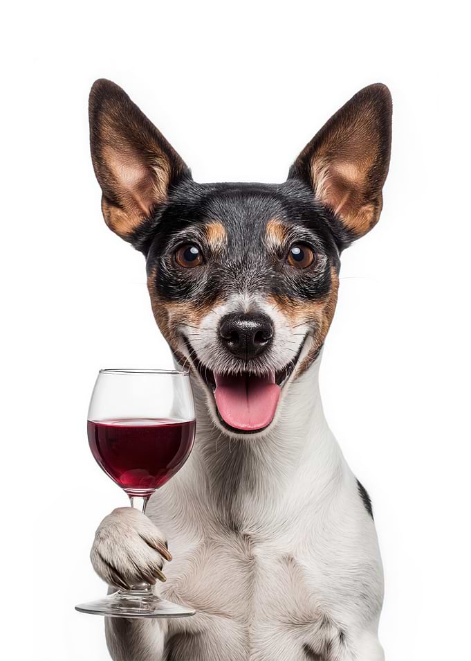 Rat Terrier dog with Wine Glass