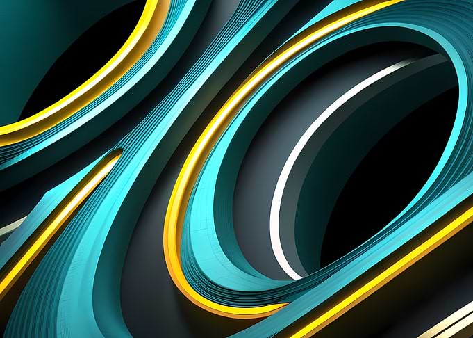 uturistic Teal and Gold Ribbon Curves on Dark Background