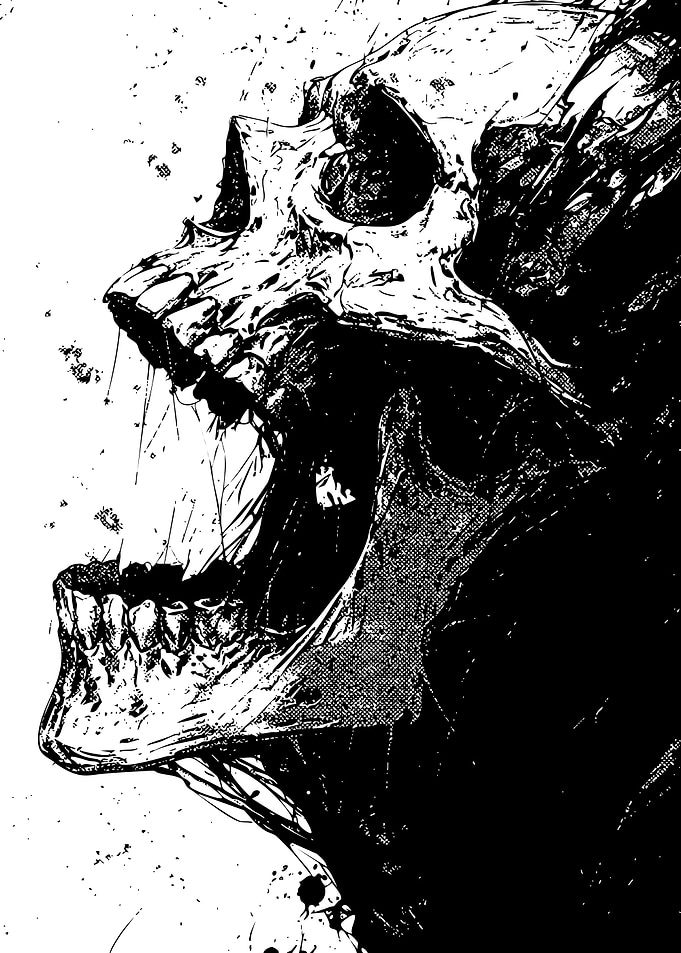 Screaming Skull Black and White Art