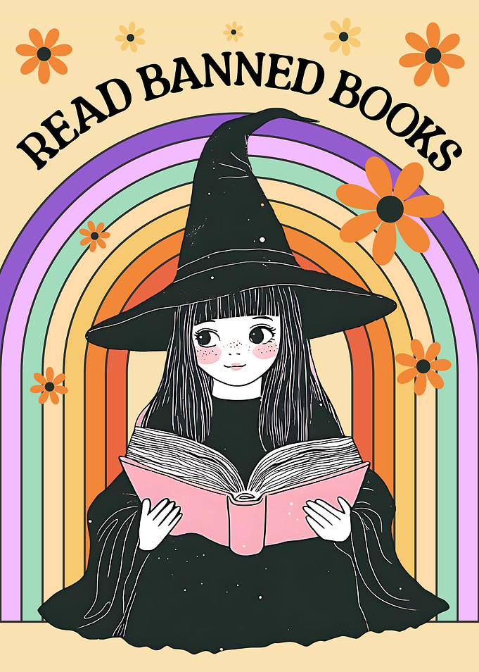 Read Banned Books Witch Illustration