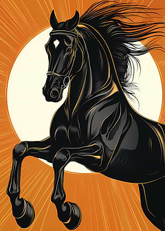 Black Horse Illustration with Orange Background