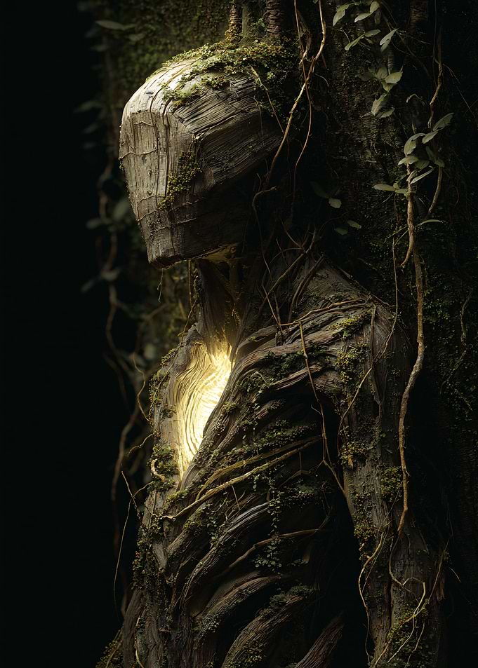 Wooden Figure with Glowing Heart