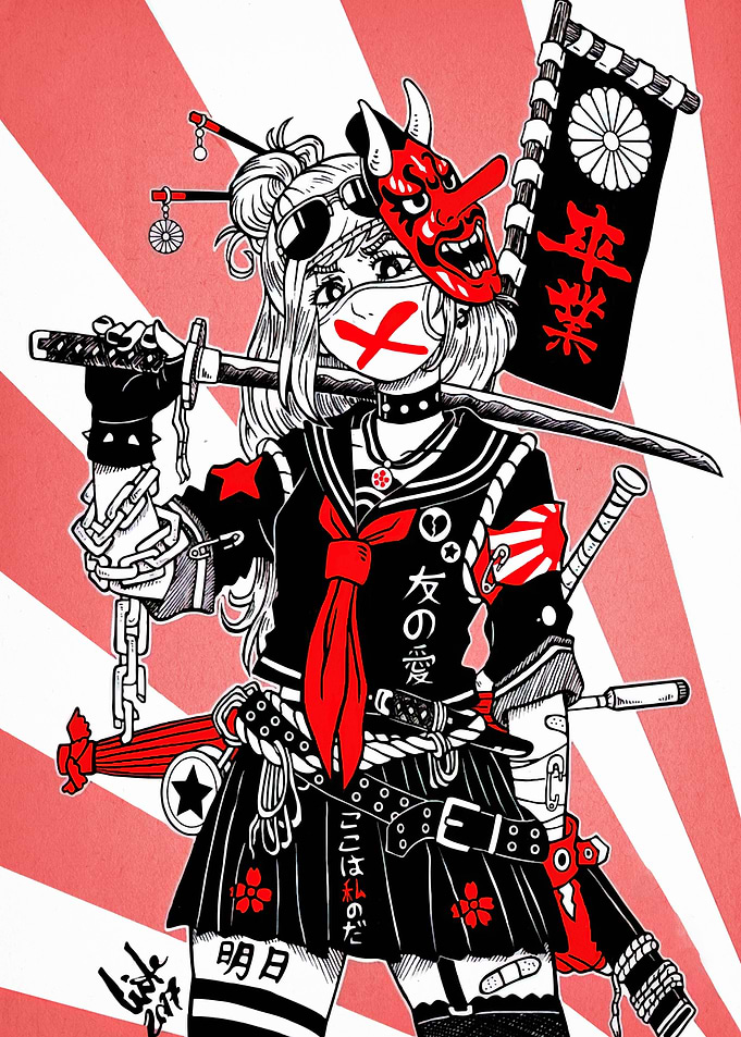 Anime Girl with Mask and Swords