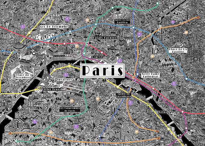 Paris City Map with Metro Lines