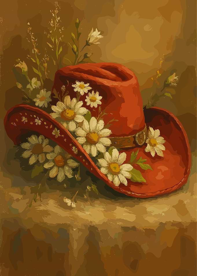 Red Cowboy Hat with Daisies Painting