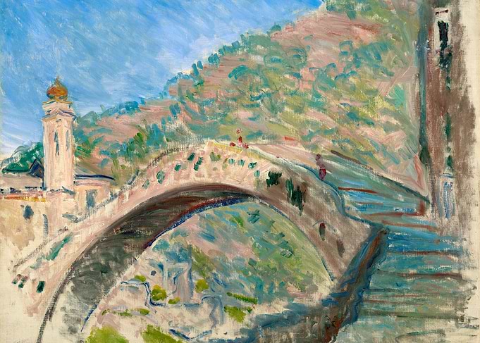 Claude Monet Painting of a Bridge and Landscape