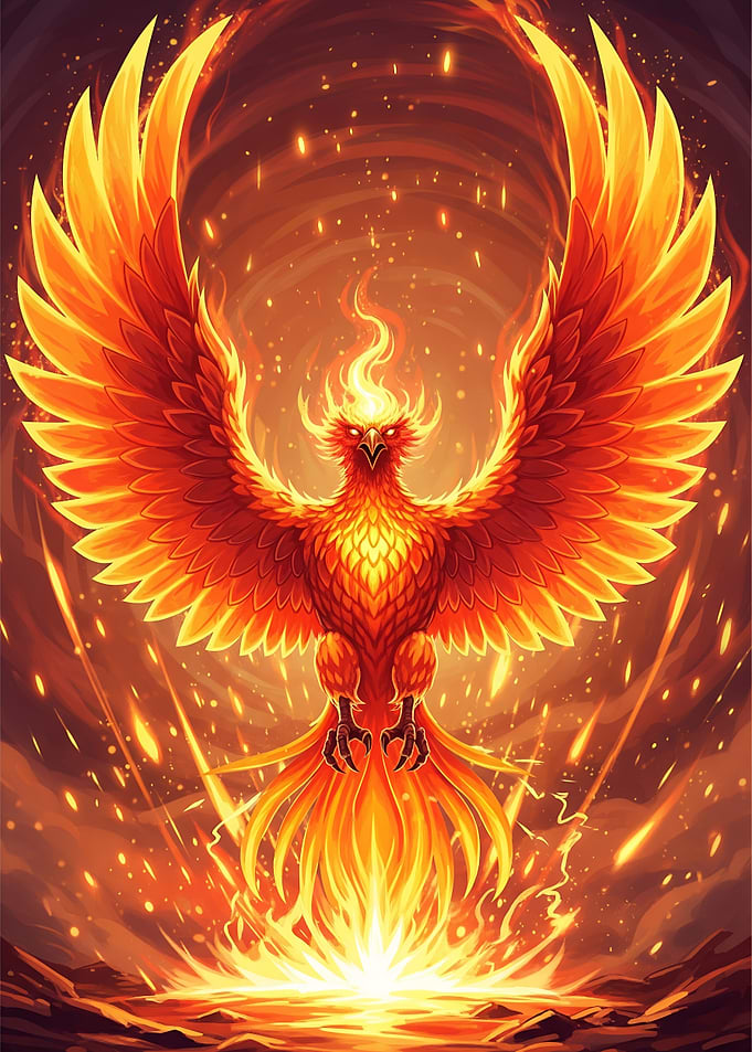 Fiery Phoenix Rising from Ashes