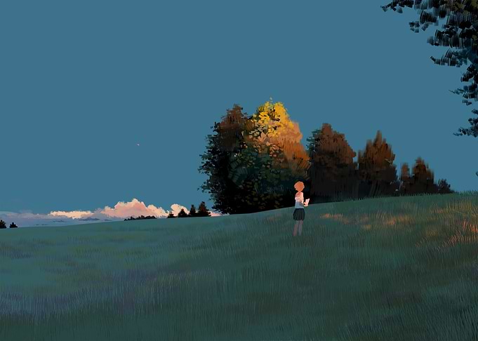 Girl in a grassy field painting