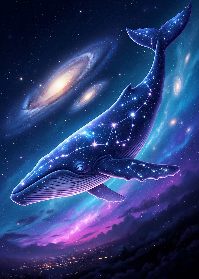 Cosmic Whale Constellation in the Starry Galaxy Sky