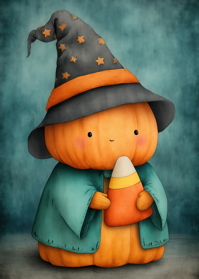 Cute Pumpkin Witch with Candy Corn