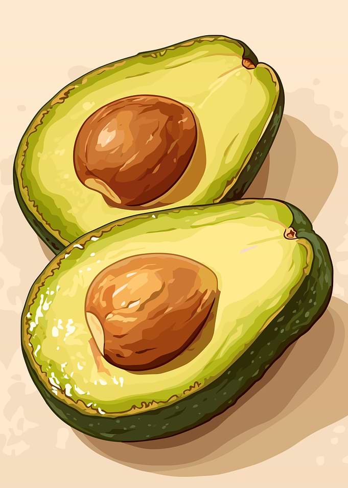 Two Avocado Halves with Seeds