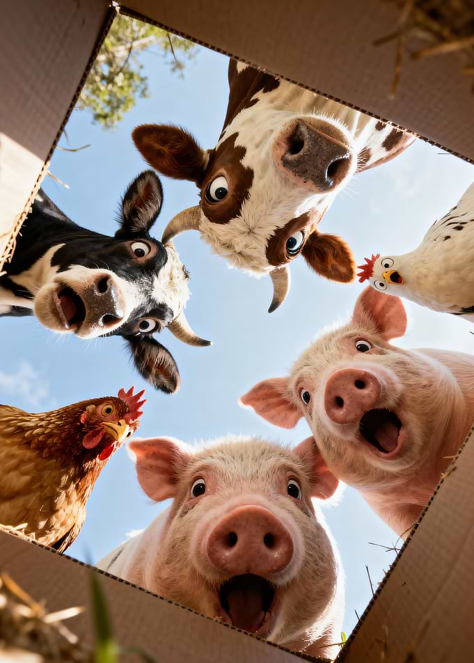 Funny Farm Animals Looking Down