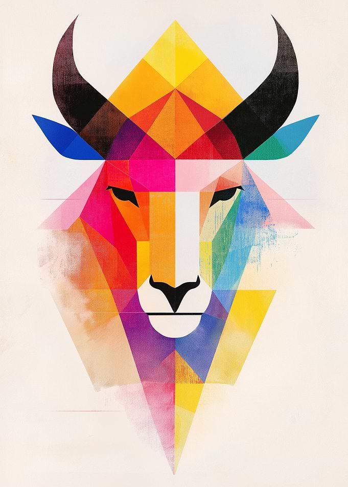 A geometric animal portrait in vibrant colors