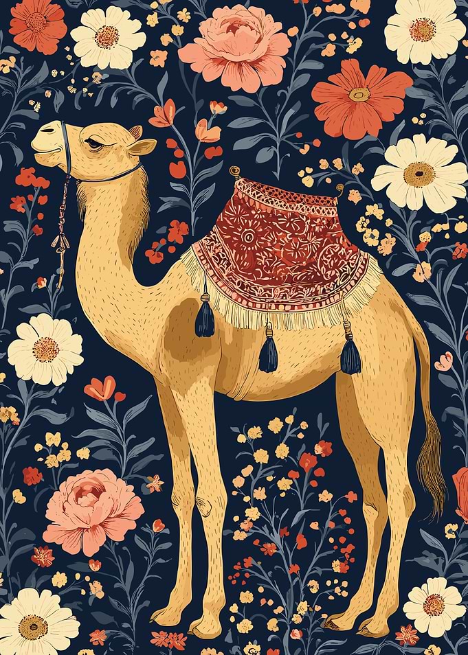 Camel with Floral Background Illustration